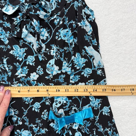 Betsey Johnson Silk Skull Floral Bird Print Dress Black Blue Whimsigoth Y2K SZ 8 - Picture 11 of 12